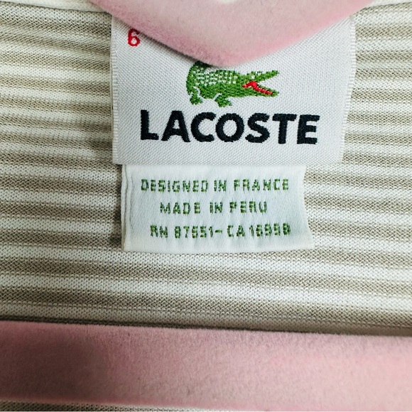Lacoste Women's Long Sleeve Polo - Tan and White Size 6 - Picture 3 of 8